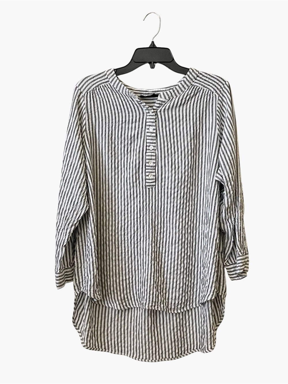 Anthropologie Jane & Delancey Top Womens Size 1X White Gray Stripe Crinkle Beach